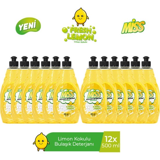 Miss Bulaşık Deterjanı Limon 500 ml x 12 Adet