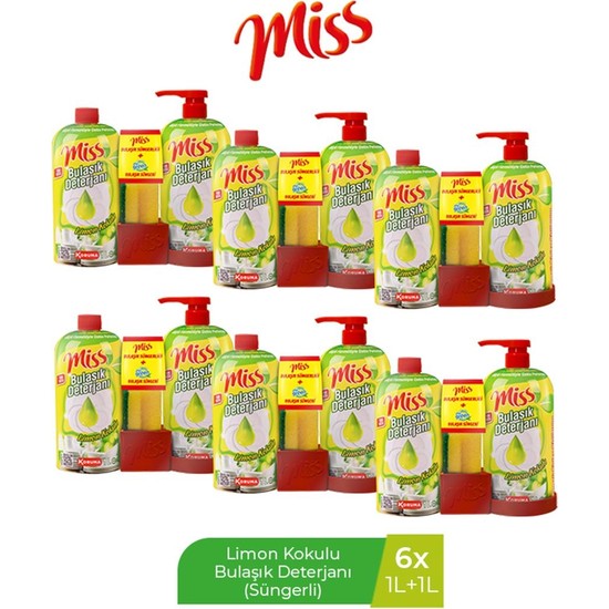 Miss Bulaşık Deterjanı Limon 1 L+ 1 L x 6 Süngerli Set