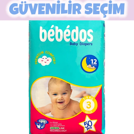 Bebedos Premium Midi(3) Bebek Bezi 50'li Paket