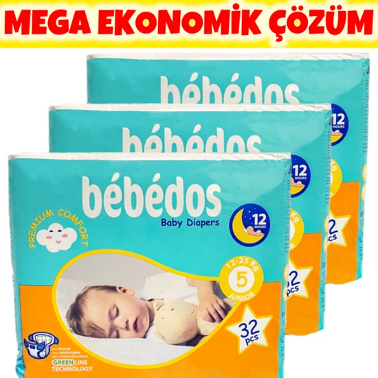 Bebedos Premium 3'lü Junior(5) Bebek Bezi 96'lı Set