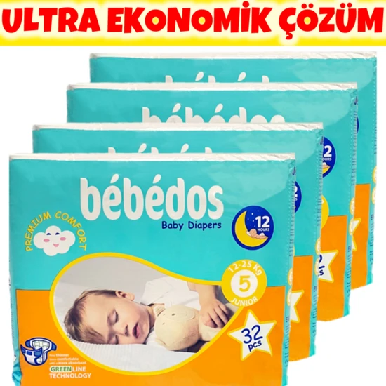 Bebedos Premium 4'lü Junior(5) Bebek Bezi 128'LI Set