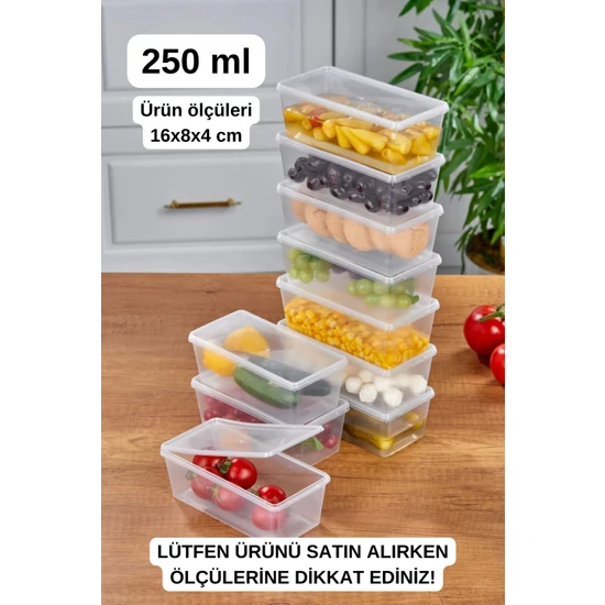 Kitchen Line 10 Adet Kendinden Kapaklı Derin Dondurucuya Uygun Buzluk Kabı Saklama Kabı ,düzenleyici 250ML