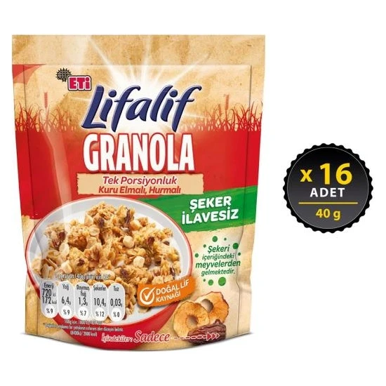 Eti Lifalif Granola Elmalı , Hurmalı 40 G x 16 Adet