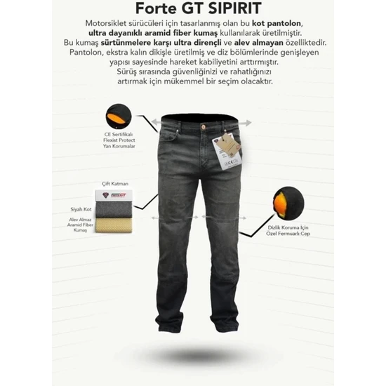 Forte Gt Tex 1095 Diz Kalça Korumalı Kot Motosiklet Pantolon