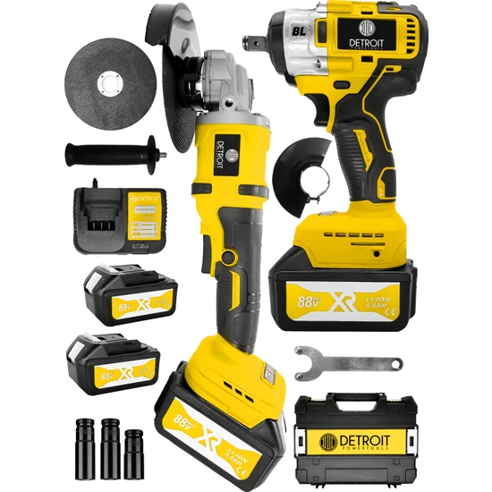 Detroit Usa Powertools Dfl Series Ultra 2 Li Set Şarjlı Taşlama Şarjlı Somun Sıkma Sökme 88 V Setli -Sarı