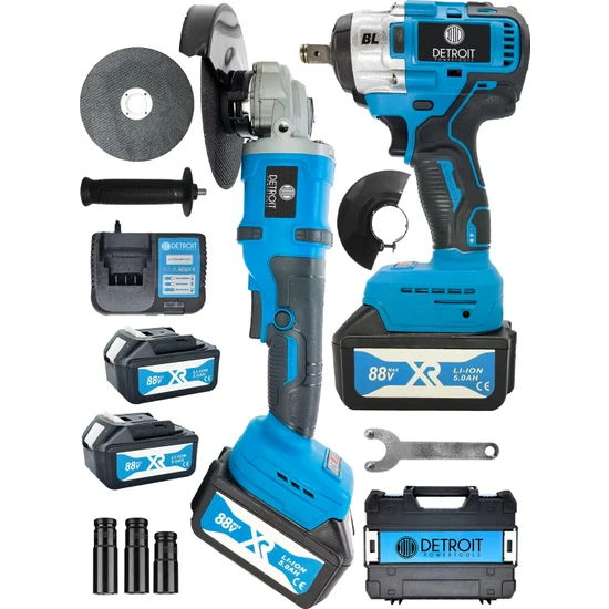 Detroit Usa Powertools Ultra 2 Li Set Şarjlı Taşlama Şarjlı Somun Sıkma Sökme 88 V Setli -Mavi