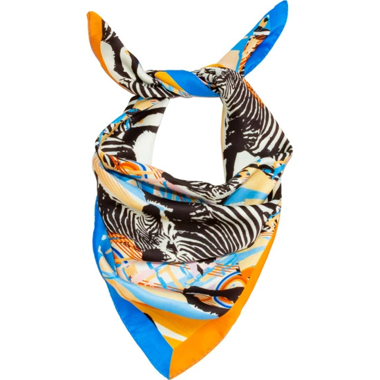 DreamGift-Trendy Turuncu-Mavi Zebra Desenli Eşarp Bandana 50X50 cm