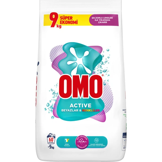 Omo Active Beyazlar & Renkliler Toz Deterjanı 9 KG