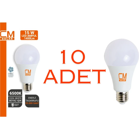 Cmsolar 15W E27 Duy 6500K Beyaz Işık LED Ev Ampulü 10'lu Paket