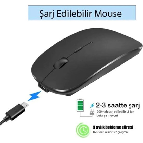 Kenly Bluetooth Şarjlı 2.4ghz Kablosuz Mouse Sessiz Tıklama Fiyatı