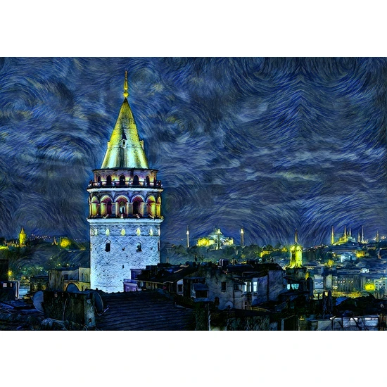 Amisos Animation Design Galata Kulesi Poster ve Kitap Ayracı Seti Starry Night İstanbul Serisi 21 x 29 cm