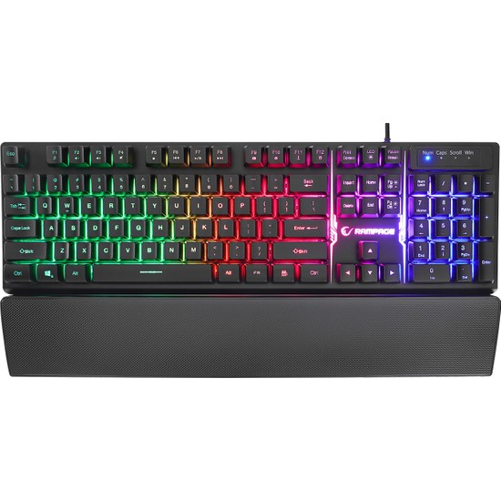 Rampage KB-RX77 Runner Siyah USB Rainbow Aydınlatmalı  Ingilizce Klavye Düzeni Us Layout Bilek Destekli Gaming Klavye