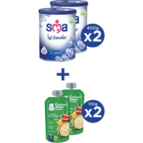 Sma Iyi Geceler 3 1-3 Yaş Devam Sütü 2X800G + Gerber Organıc Yulaflı, Elma ve Mango Püresi 2X110G