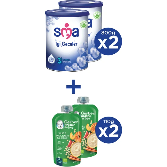 Sma Iyi Geceler 3 1-3 Yaş Devam Sütü 2X800G + Gerber Organıc Yulaflı, Hav., Elm., Balkab. Püresi 2X110G