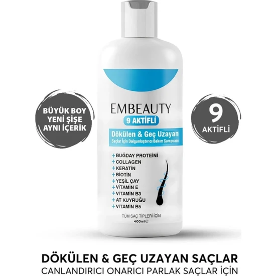 Embeauty Kolajen ve Keratin Saç Dökülmesine Karşı Hızlı Sac Uzatan Dolgunlaştırıcı Onarıcı Besleyici Şampuan