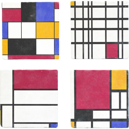 Kaynock Piet Mondrian Taş Bardak Altlığı 4'lü Set