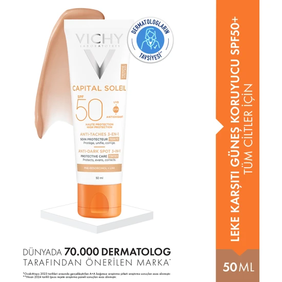 Vichy Capital Soleil Leke Karşıtı Güneş Koruyucu SPF50+ Tüm Ciltler İçin