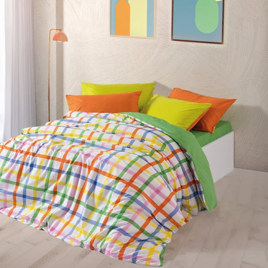 Cozy Home Popping Colors Çift Kişilik Lastikli Çarşaflı Nevresim Takımı Hype Yeşil