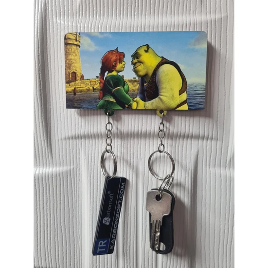 Karbon Soft Shrek ve Fiona Temalı Eğlenceli Anahtarlık ve Askılık