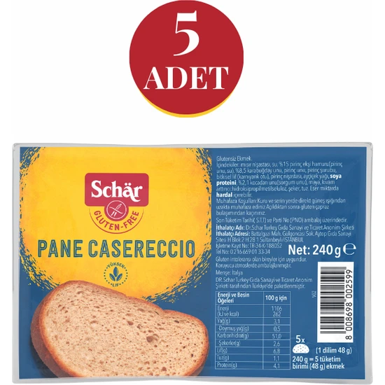 Schar Pane Casereccio Glutensiz Ev Ekmeği 240 GR (5 Adet)