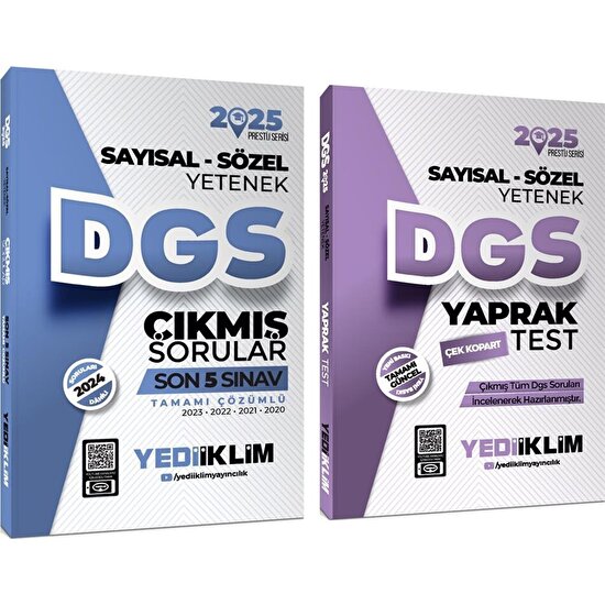 Yediiklim Yayınları 2025 DGS Çek Kopart Yaprak Test - Çıkmış Sorular 2'li Set