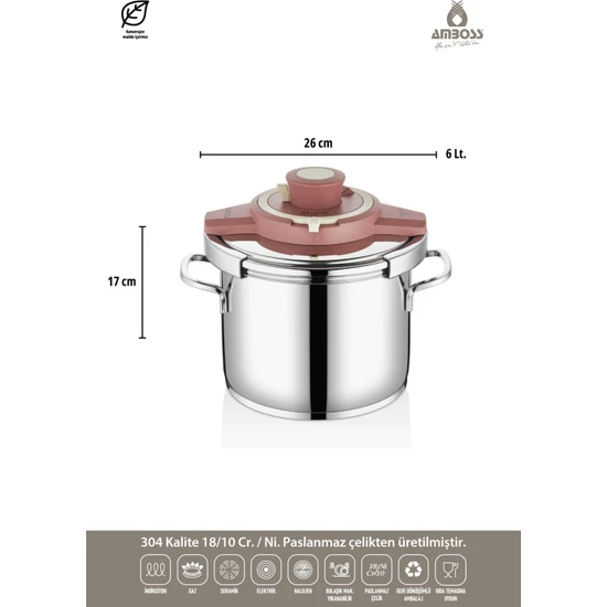 Amboss Ocean 4-6 Litre Matik Düdüklü Tencere Seti (Rose)