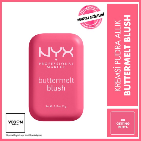 NYX Professional Makeup Buttermelt Blush Kremsi Pembe Pudra Allık - 08 Getting Butta