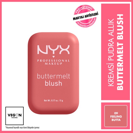 NYX Professional Makeup Buttermelt Blush Kremsi Pembe Pudra Allık - 09 Feelin Butta