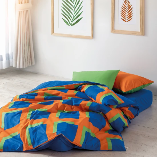 Cozy Home Popping Colors Tek Kişilik Lastikli Çarşaflı Nevresim Takımı Venus Mavi