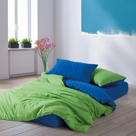 Cozy Home Popping Colors Tek Kişilik Lastikli Çarşaflı Nevresim Takımı Sage Yeşil-Mavi