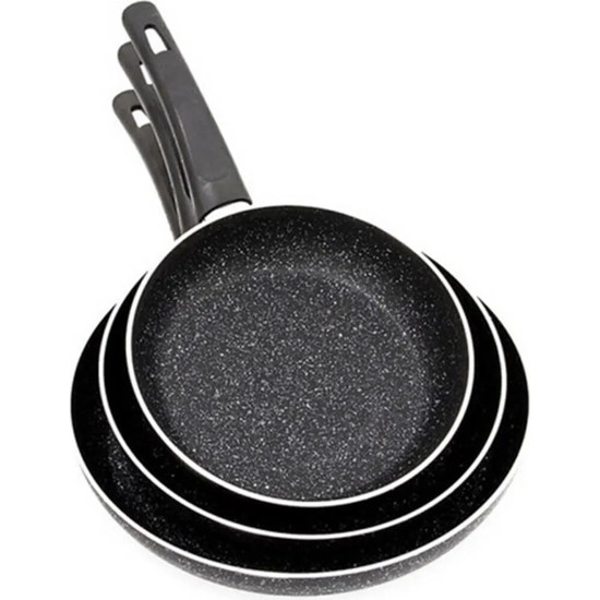 Mehtap Gri Granit Tava Seti 3 Parça 18 x 22 x 26 cm Düz Tava Uzun Ömürlü Kullanım