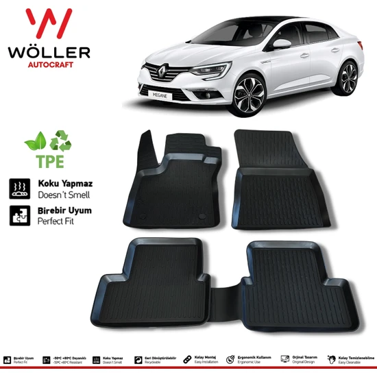 Wöller Renault Megane 4 Paspas Sedan 2016 Sonrası 3D Havuzlu Wöller Paspas