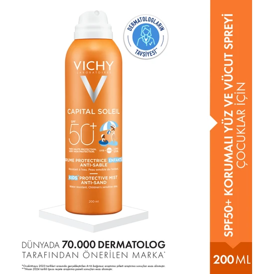 Vichy Capital Soleil Güneş Spreyi Çocuklar için Yüksek Koruma Kum Karşıtı SPF50 200ml