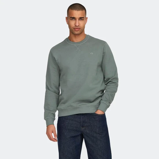 Only & Sons Erkek Sweatshirt Açık Yeşil 22030384 Onsdan Unbrushed Reg