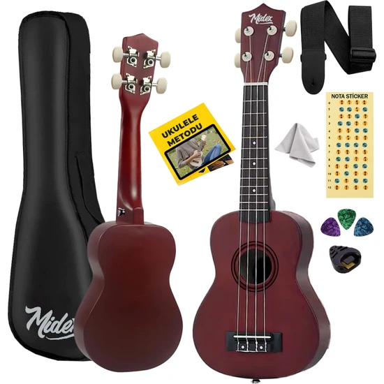 Midex UKX-901M Brown Soprano Ukulele (Askı Çanta Metod Pena)