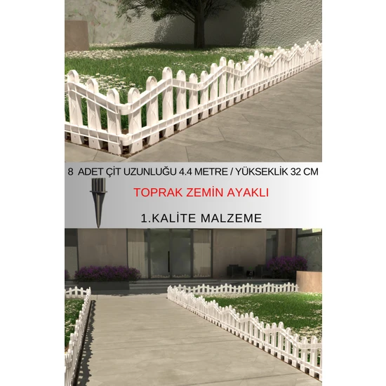 Zidi Plastik Dekoratif Plastik Bahçe ve Peyzaj Çiti 8 ADET ÇİT (Y: 32 CM / G: 4.4 M) TOPRAK AYAKLI