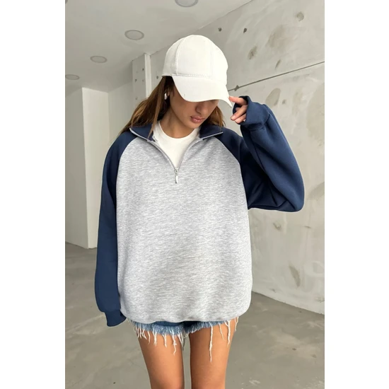 Sun Victoria Dik Yaka Oversize 3 Iplik Şardonlu Sweatshirt