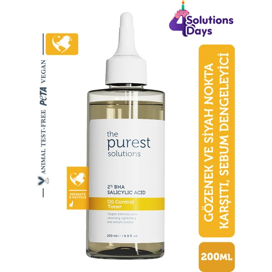 The Purest Solutions,Yağlı Ve Karma Cilt Sivilce Ve Siyah Nokta , Gözenek  Salisilik Asit Tonik 200 ml