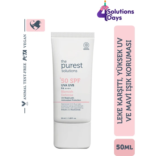 The Purest Solutions, Leke Karşıtı ve Cilt Tonu Eşitleyici Renkli Güneş Koruyucu Krem SPF 50, 50 ml