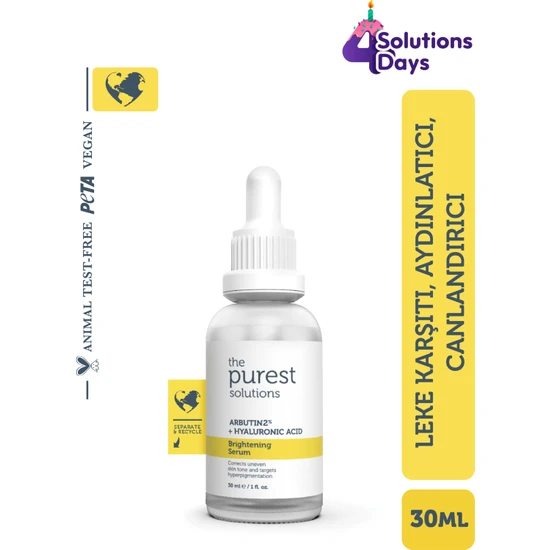 The Purest Solutions, Leke Karşıtı Arbutin Cilt Bakım Serumu 30 ml  (Arbutin %2 + Hyaluronic Acid)