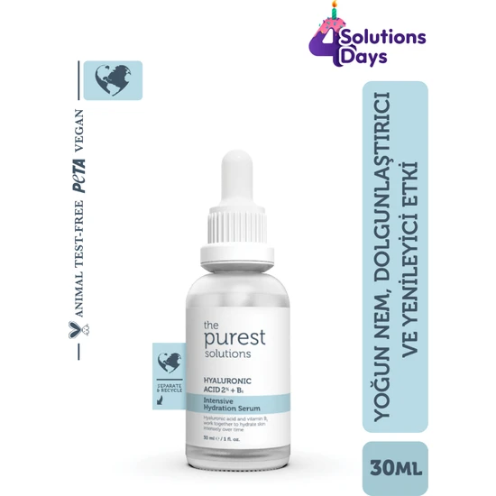 The Purest Solutions, Yoğun Nemlendirme ve Dolgunlaştırıcı etkili, Yenileyici Cilt Bakım Serumu 30 ml (Hyaluronic Acid %2 + B5)