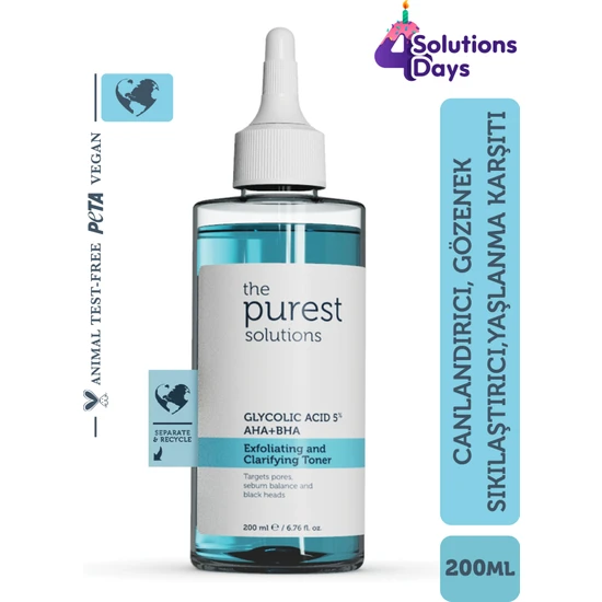 The Purest Solutions, Canlandırıcı ve Gözenek Sıkılaştırıcı Tüm Ciltler için Glikolik Asit Tonik 200 ml