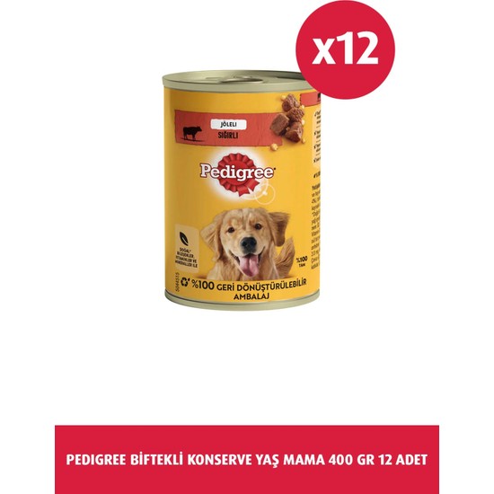 Pedigree Sığırlı Konserve Yaş Mama 400 G 12X Yetişkin Köpekler İçin Lezzetli Protein Kaynağı