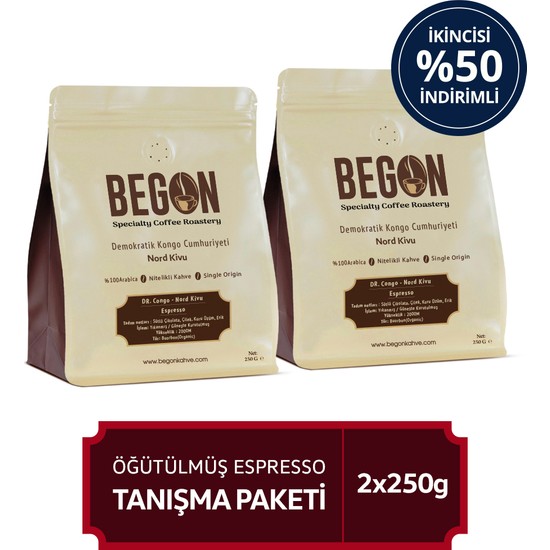 Begon Nord Kivu Premium Espresso (Öğütülmüş) Kahve Tanışma Paketi 250G x 2 Adet