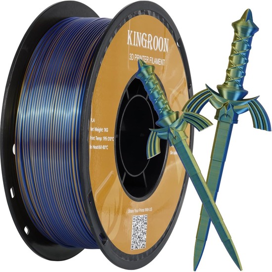 Kingroon Silk PLA Çift Renk Filament Altın-Mavi 1.75 mm 1 kg