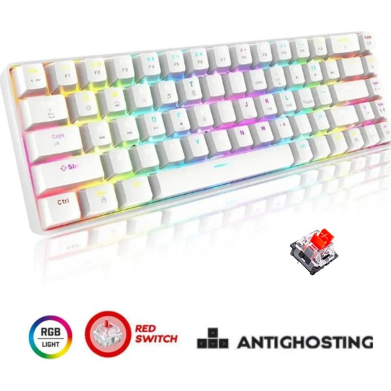 Sarftech T60 Beyaz Rgb Klavye Kablolu Gaming Oyuncu Klavyesi T60