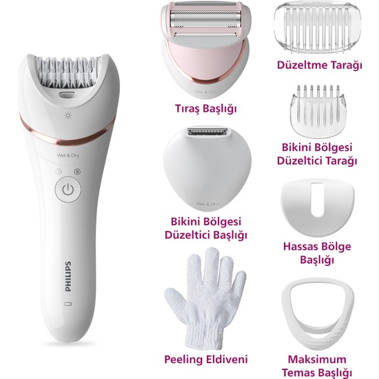 Philips BRE720/05 Epilatör (Yüz+Koltuk alti+Bikini Bölgesi+Bacak)Islak-Kuru,Işıklı,Kablosuz