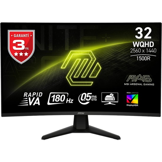 MSI 31.5" MAG 32CQ6F 2560x1440 (WQHD) 16:9 CURVE 1500R RAPID VA 180HZ 0.5MS (GTG) ADAPTIVE-SYNC GAMING MONITOR