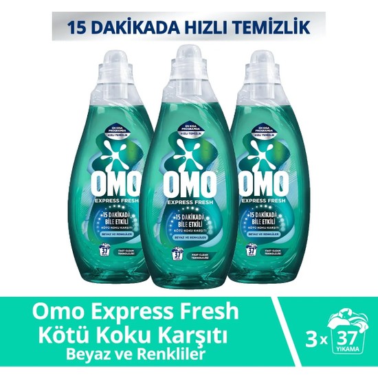 Omo Express Fresh Kötü Koku Karşıtı Beyaz & Renkliler Sıvı Çamaşır Deterjanı 1480 ml x 3 Adet