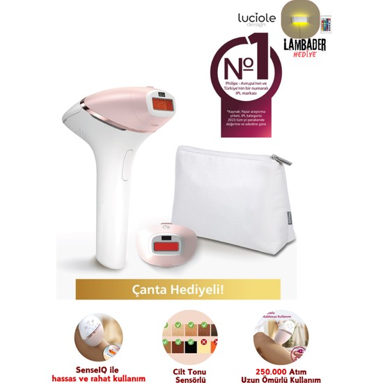 Philips Lumea 2 Başlıklı Yüz+Vücut+Hassas Bölge, Kablolu/kablosuz Çanta Hediyeli Lazer Epilasyon Cihazı, Luciole Lambader Hediye